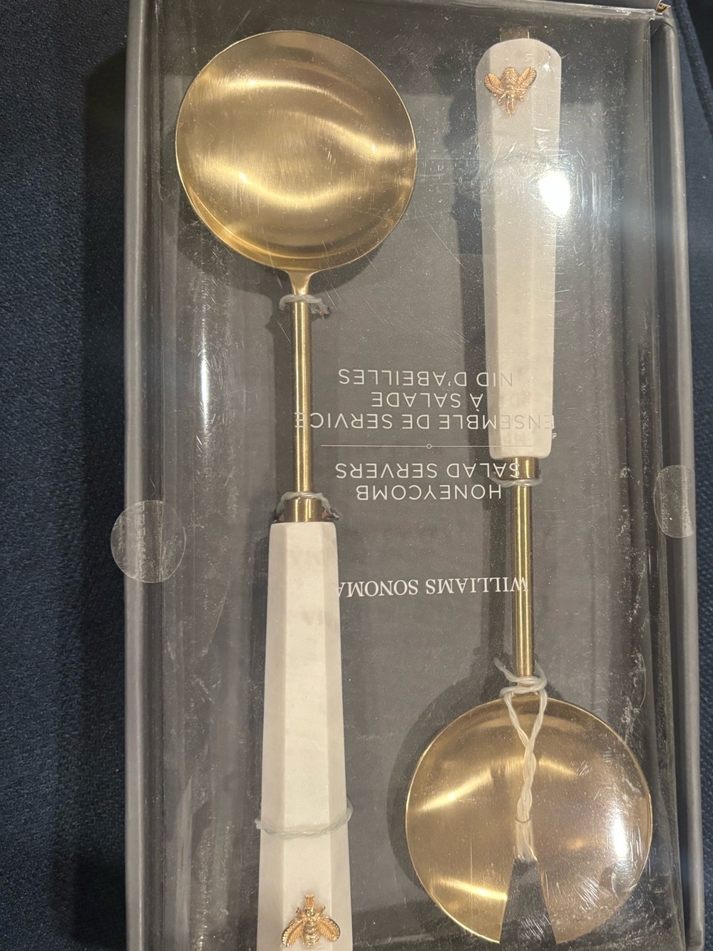 Williams Sonoma Gold and White Bee Accent Serving Spoon Set